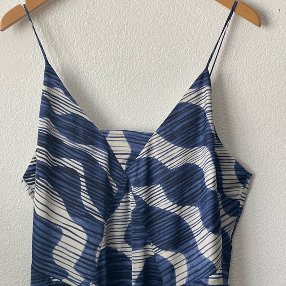 Banana Republic Satin Maxi Dress Nautical Geometric Blue Indigo Long Sz Large - Picture 3 of 9